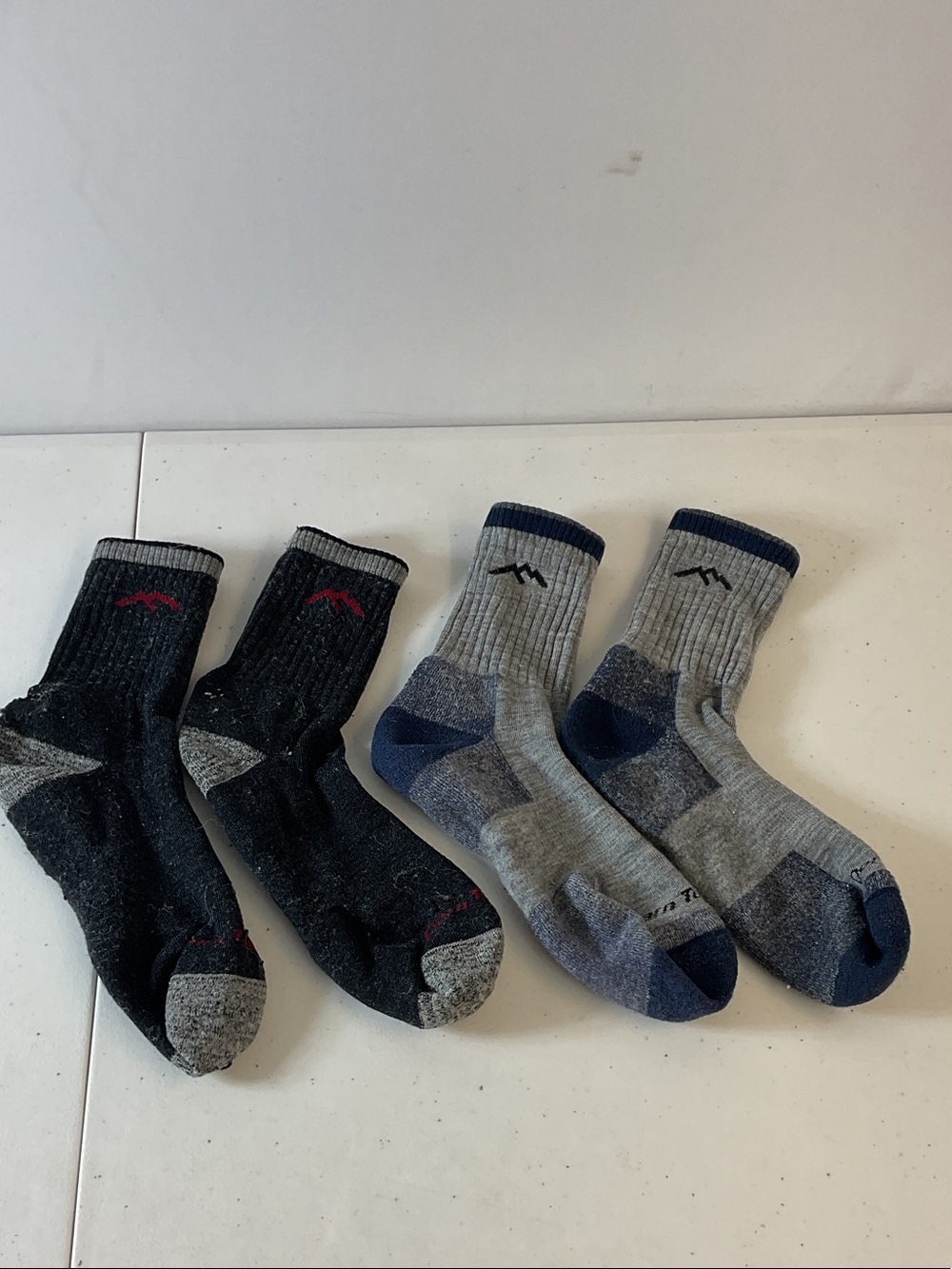 Men's Darn Tough 2 pair Crew Socks - Black and Gray - Cushioned Support